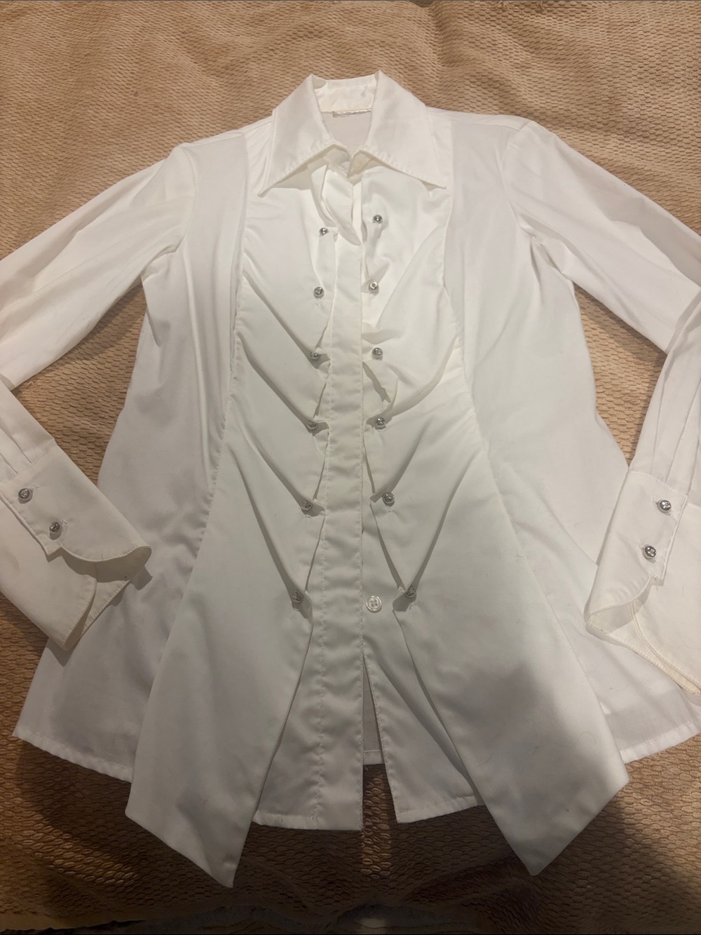 Classic Women's White Ruffled Front Shirt Jacket